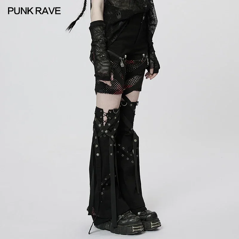 PUNK RAVE Women's Punk Irregular Flared Detachable Trousers Skull Studs Personality Design Shorts/Leg Covers Streetwear Women