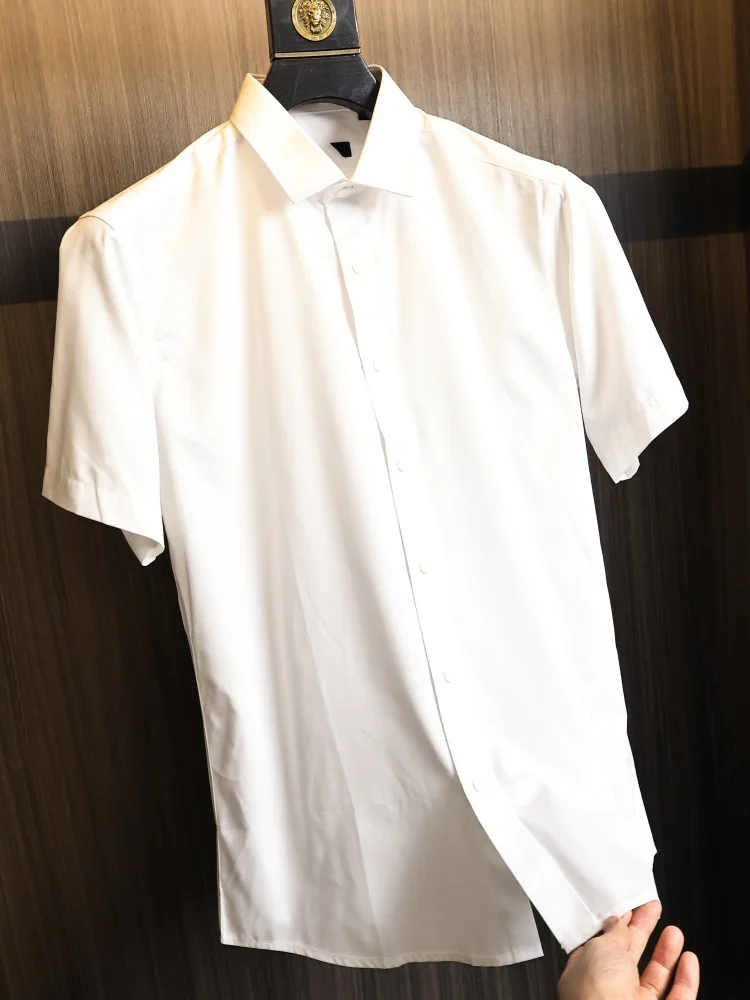 Homesick Summer Men's Short Sleeve Shirt Pure White Turn-down Collar Business Casual Versatile Breathable Comfortable Cotton ...