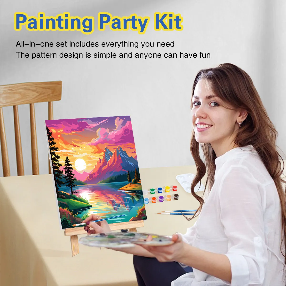 GATYZTORY 2pcs Framed Paint And Sip Canvas Painting Kit Landscape Acrylic Paint On Canvas Draw Coloring By Numbers For Diy Gift