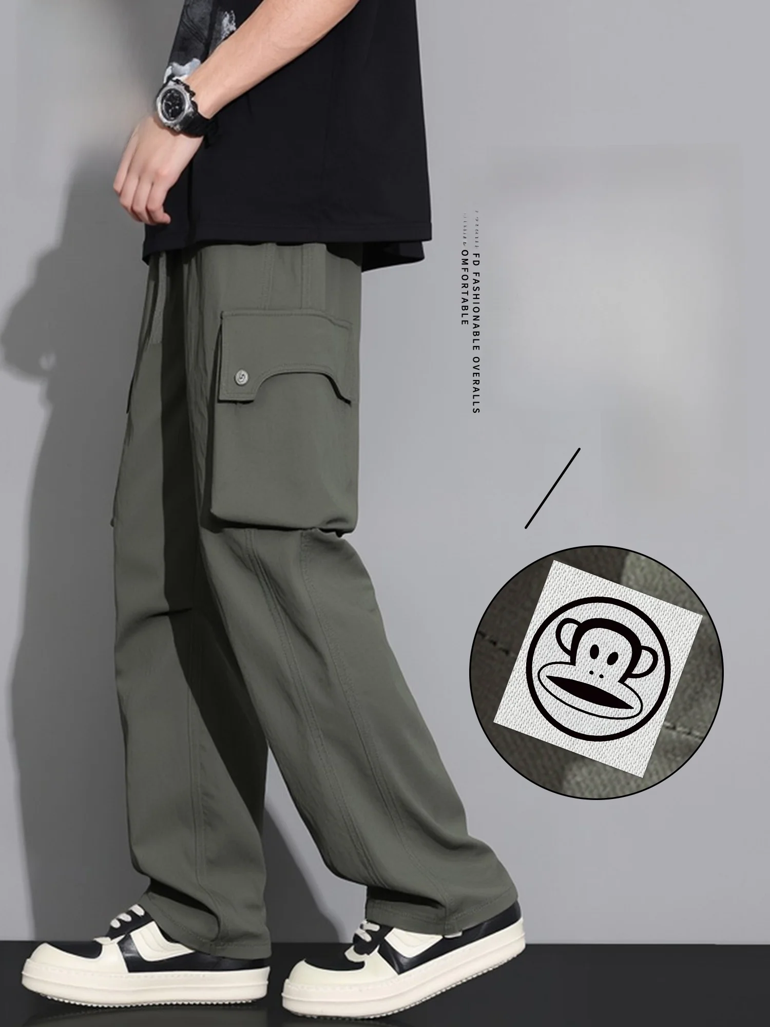 

Мужские брюки Paul Frank прямого кроя для работы, весенняя новинка, свободные повседневные брюки в американском ретро-стиле, модель Large Mouth Monkey