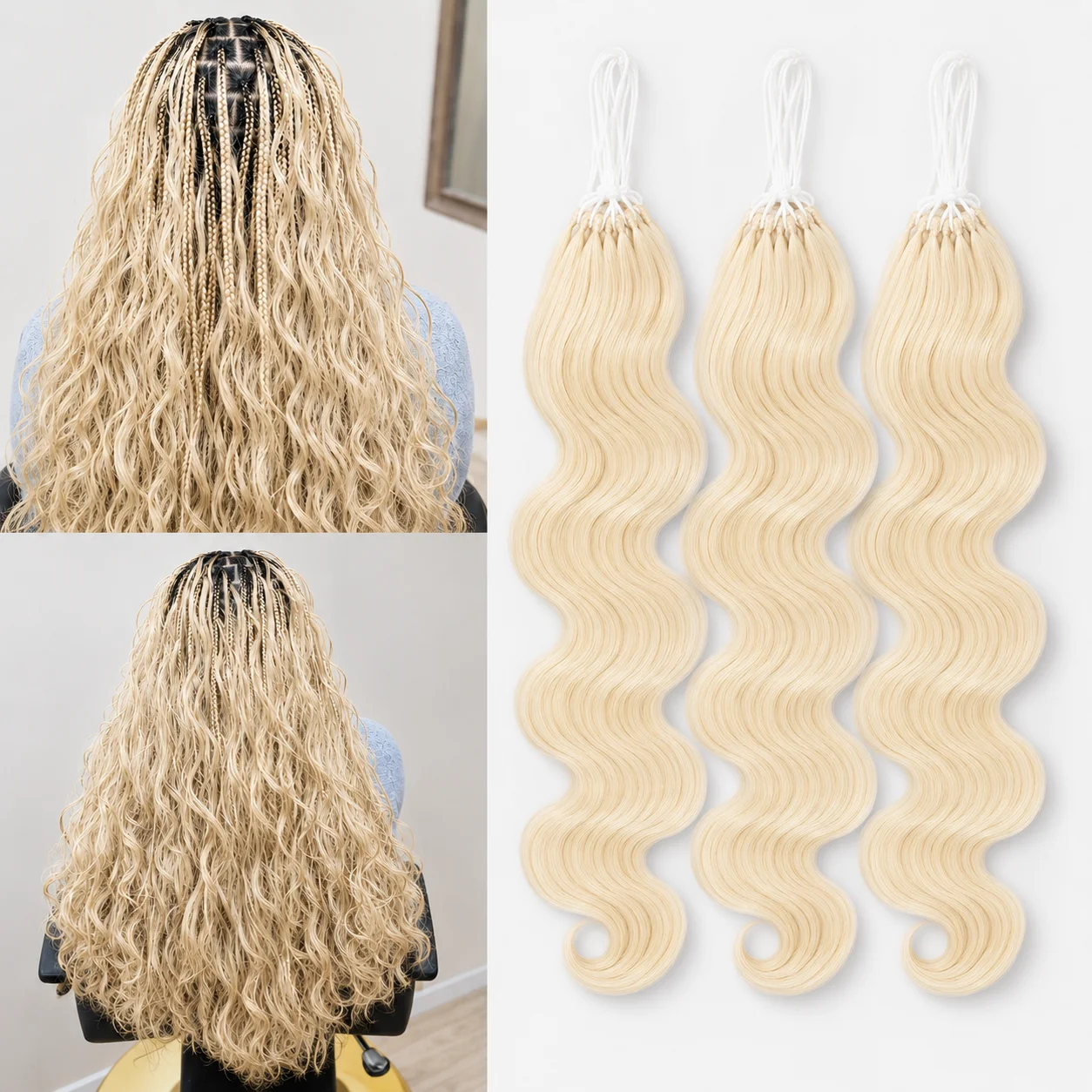 613-colore-biondo-capelli-umani-lavorati-all'uncinetto-ondulati-miracle-knots-feather-pre-separati-senza-nodi-trecce-boho-aspetto-naturale