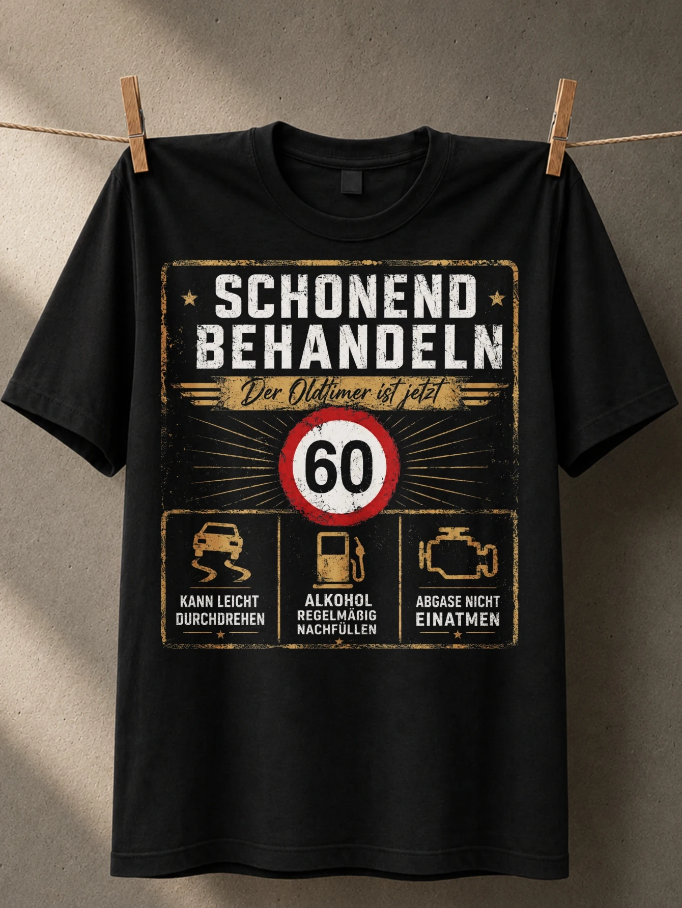 Schonend Behandeln 60 Panel German sixtieth birthday humor Tee With rectangular care instructions  Unisex All T-Shirt