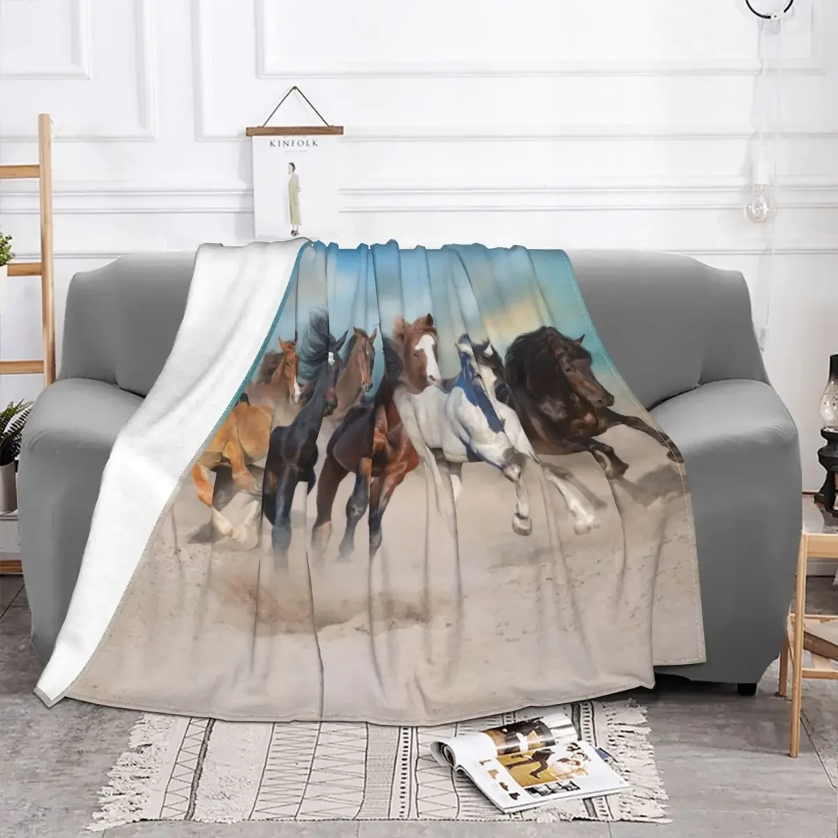 Horse Herd Animal Running Blankets Fleece Galloping Horses Lovers Lightweight Thin Throw Blanket for Bedroom Sofa Bed Rug