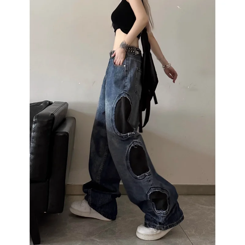 

Blue Women Jeans Vintage High Waist Chic Fashion Y2K Streetwear Wide Leg Jean Female Trouser 2024 Hip Hop Baggy Denim Pants