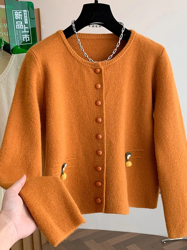 Koreaans Japans high-end groot formaat gebreid open vest dames winter casual verdikte ronde ne-kleur trui Jaet