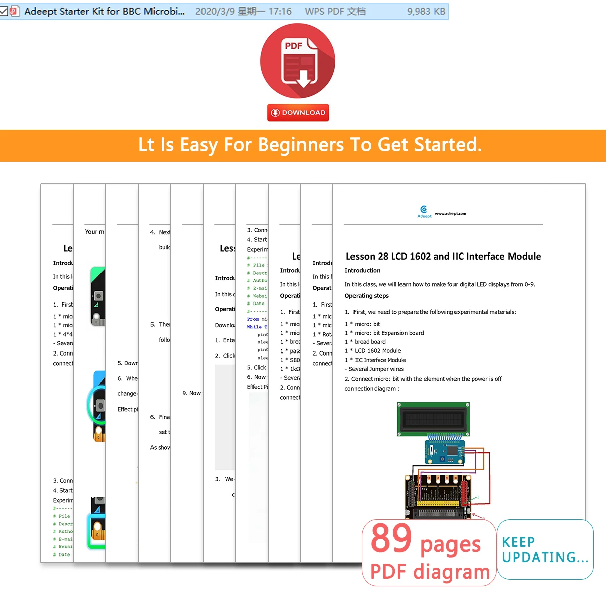 Adeept BBC 마이크로 비트 스타터 키트, 마이크로 비트용 전자 스타터 키트, 31 개 프로젝트 튜토리얼 북 포함