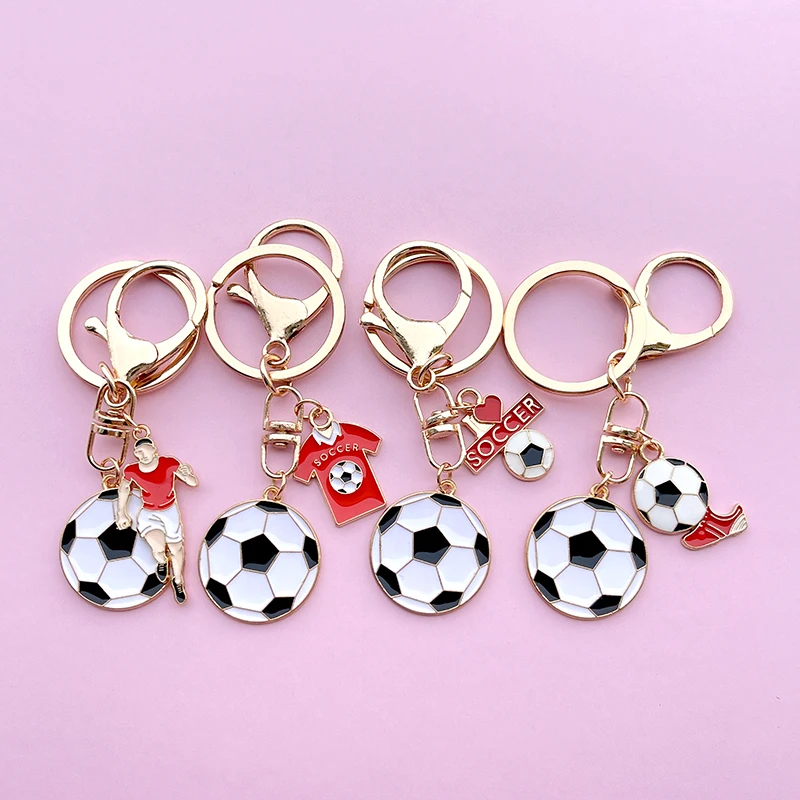 4Pcs Sport Football Elements Men Metal Keychain Soccer Jersey Pendents Bag Key Decoration Keyring Fans Souvenir Gift Jewelry