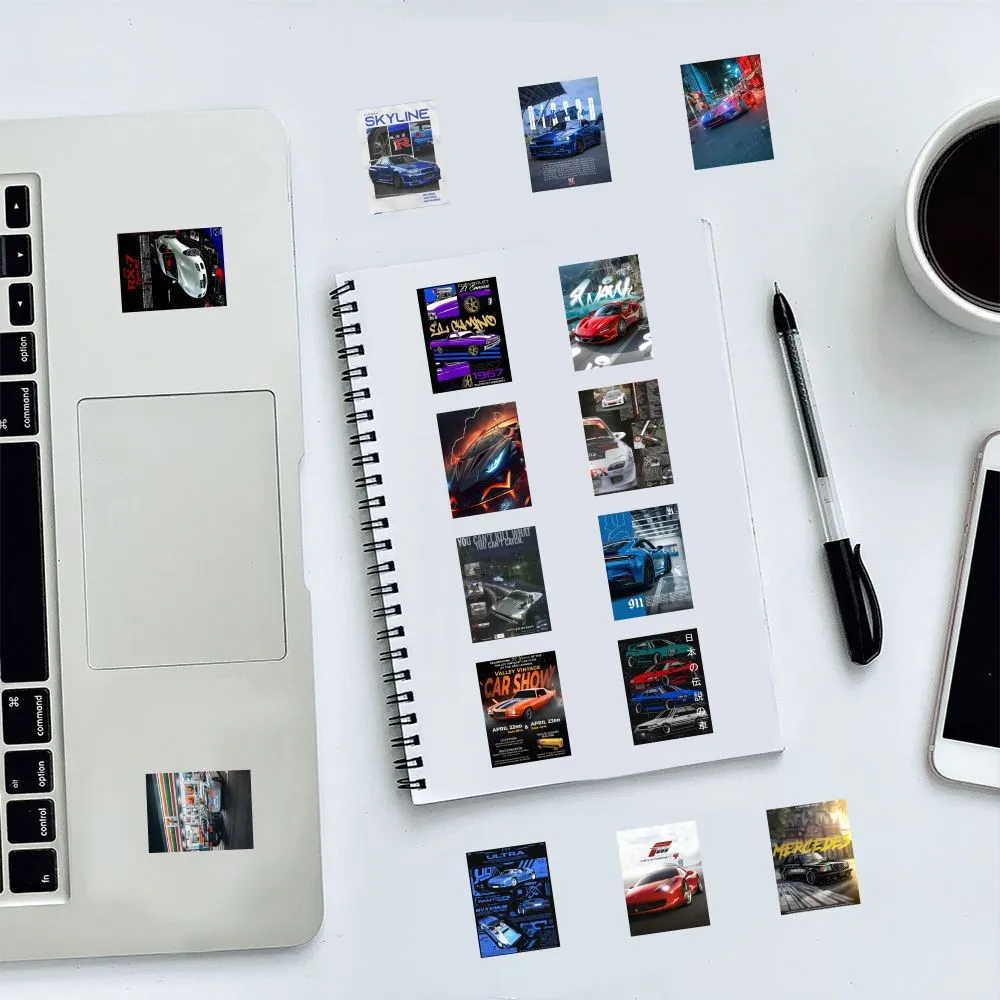 مجموعة ملصقات JDM Tokyo Midnight مكونة من 63 قطعة - مطبوعات فنية نيون الانجراف مع فتحات محرك ثلاثية الأبعاد (متجر عوالم الرسوم المتحركة)