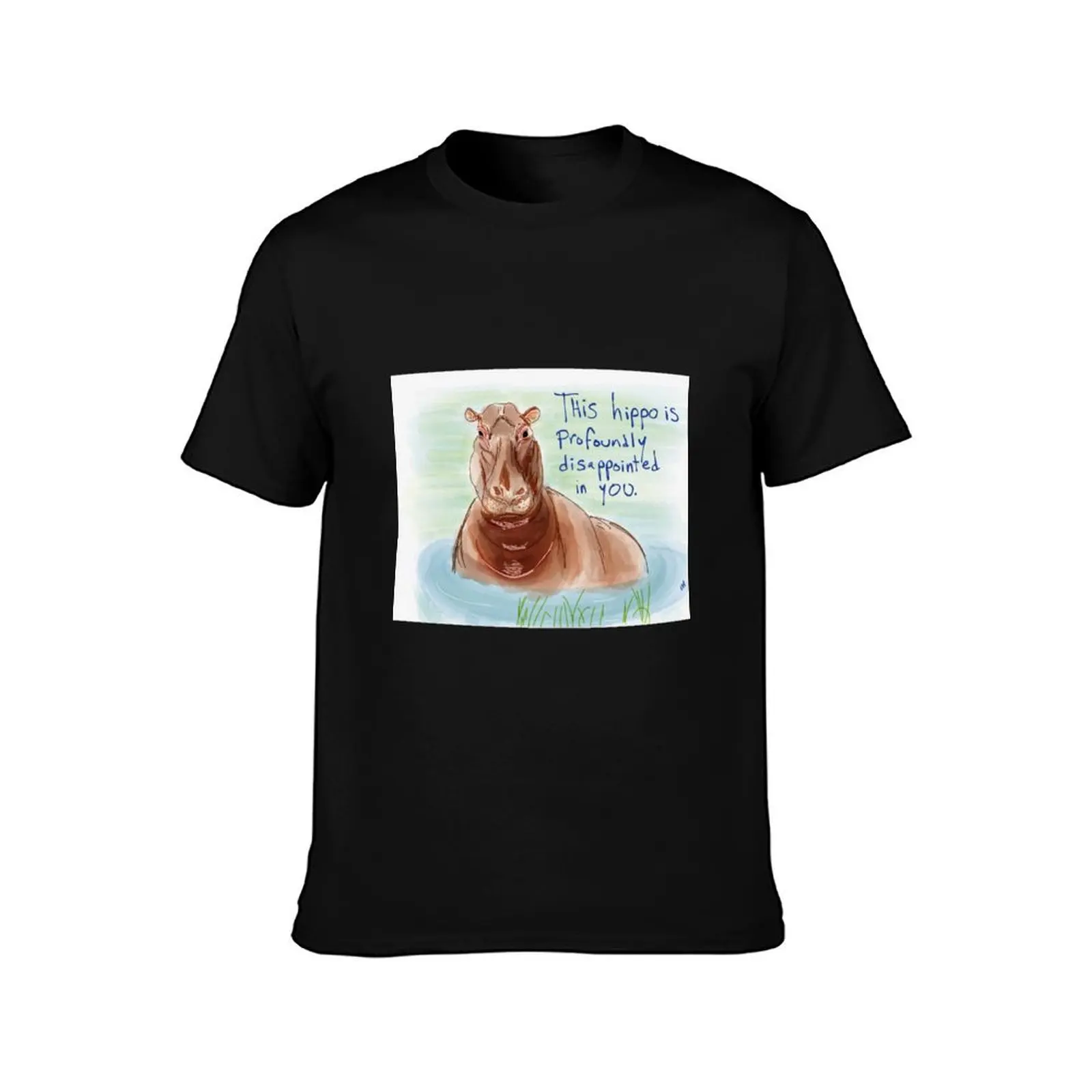 Disappointed Hippo T-Shirt Basic Regular Fit Casual T-Shirt