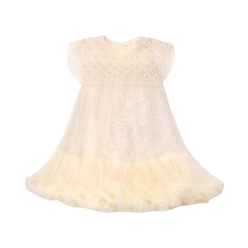 Robe princesse en tulle super nickel é pour filles, manches volantes, arc-en-ciel, étoile, paillettes, gâteau, enfants, maille gonflée, fête