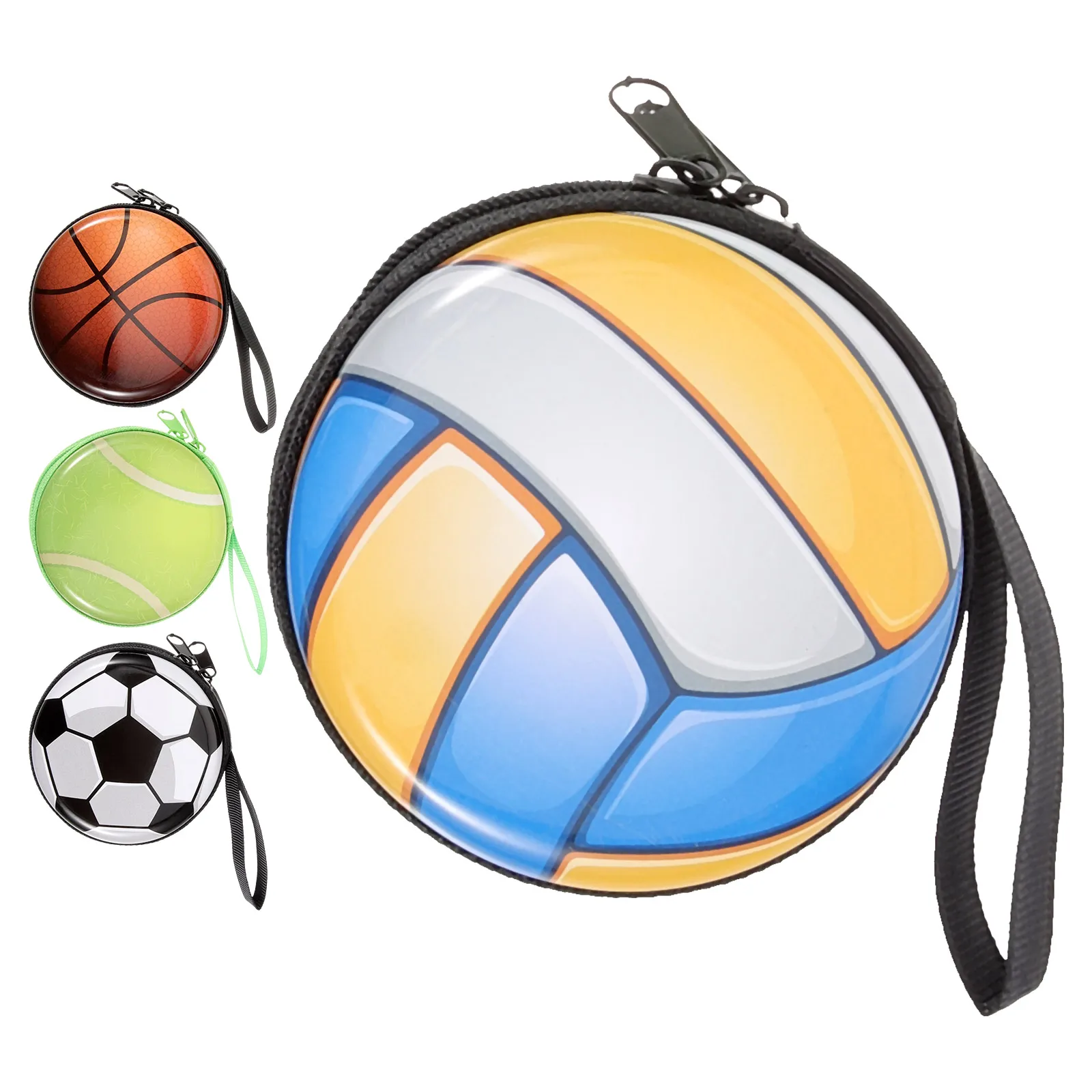 

4pcs s Coin Purse Cartoon Zipper Pouch Basketball Football Pattern Cute Ball Design Portable Lightweight Storage Bag For