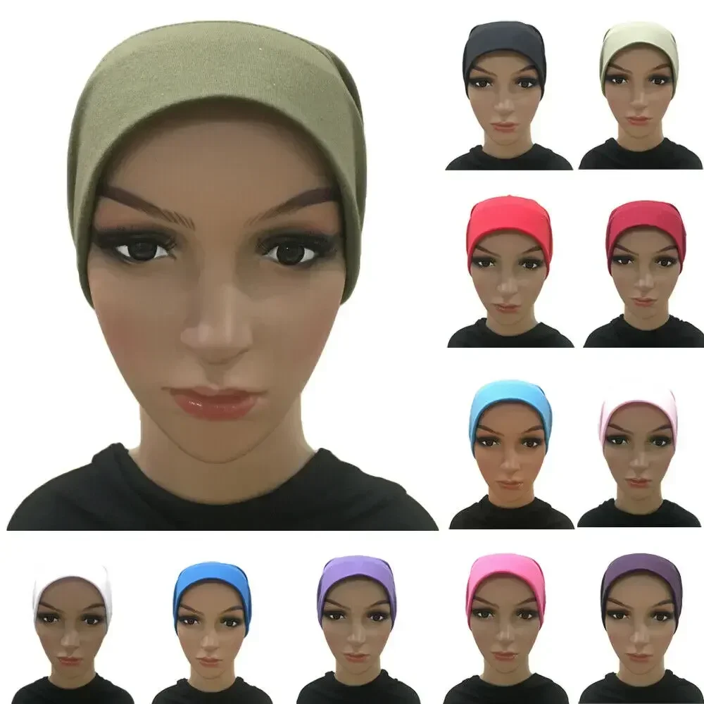 Plaine femmes musulmanes coton sous-écharpe Bonnet casquette intérieure chimio Tube tête écharpe couverture bandeau bord chapeau arabe islamique moyen-orient