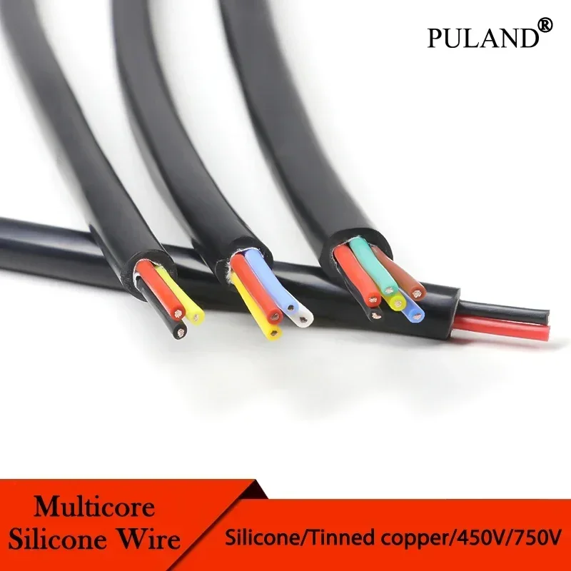 

1-10M Black Flexible Silicone Wire Square 0.3/0.5/0.75/1/1.5/2/2.5/4/6 mm x 2/3/4/6 Cores Tinned Copper High Temperature Cable