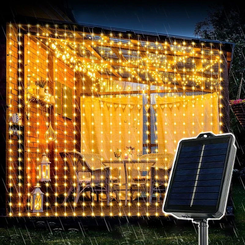 Solar LED Curtain String Lights 3/6m Outdoor Christmas Lighting Fairy Great for Wedding Birthday Party Patio Garden Decoration