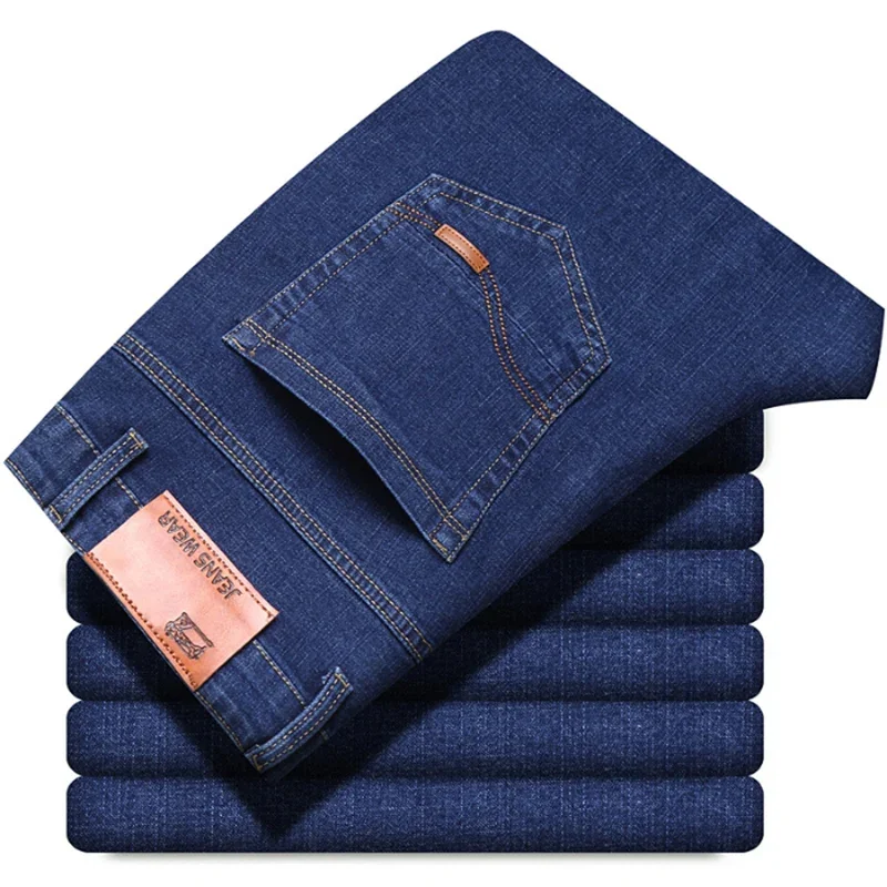

Pop New Stretch Slim Fit Pants Comfortable Soft Business Denim Trousers Male Brand Clothing Men Fashion Straight Jeans 28-40