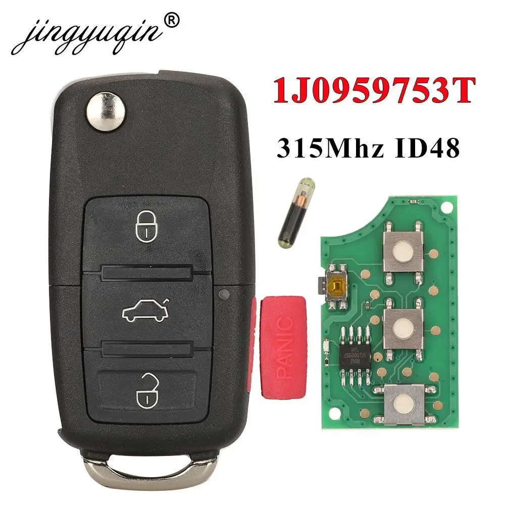 

Jingyuqin 1J0959753T 315Mhz ID48 Remote Car key Fob for VW Volkswagen Beetle Golf Jetta GTI Passat Key FOB Transmitter Control