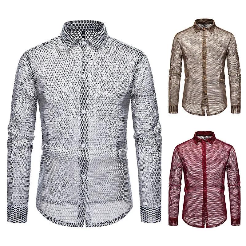 

Spring and Summer New Fashion Street Style Casual Men's Fashion Hollow Long Sleeve Shirt Men's Design Shirt Men Clothing