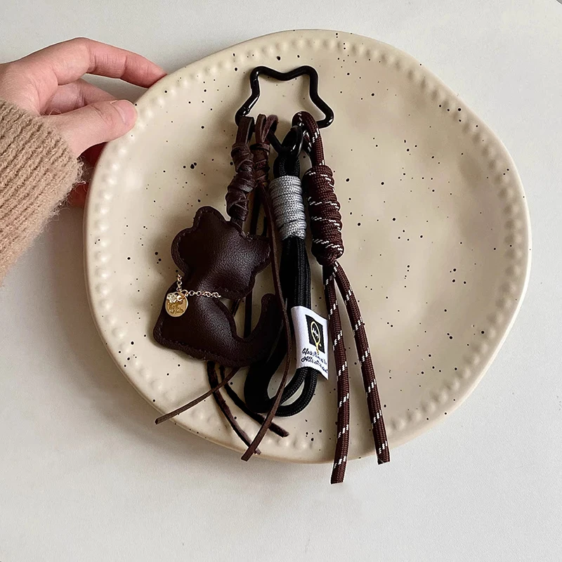 Leather Cat Keychain Backpack Charm Personalized Car Pendant Miu Purse Femme Handbag Strap Bag Decoration Gift