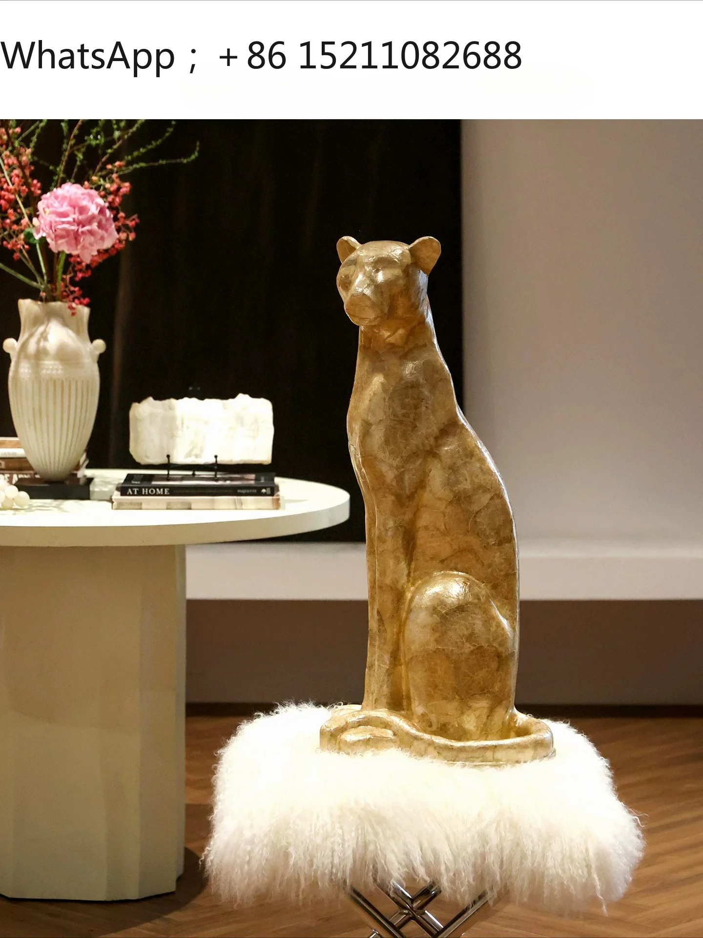 LLY Golden Shell Leopard Ornament "Leopard Rich" Living Room Entry Lucky Home Entrance Floor Feng Shui Ornament