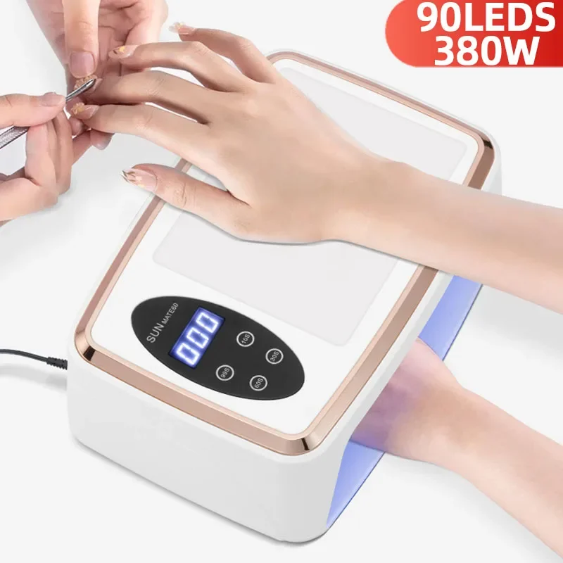 380W Professional Nail Dryer With Hand Pillow Large Space 90 LEDS Gel Polish Drying Machine With LED Display Manicure Tools