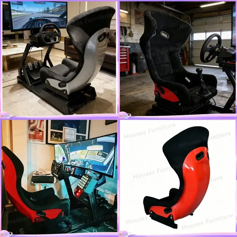 210 Racing Style Bucket Seat Red Backrest Simulation Cockpit Gaming Chair with Slide Rail Universal Fit High Back Support Car