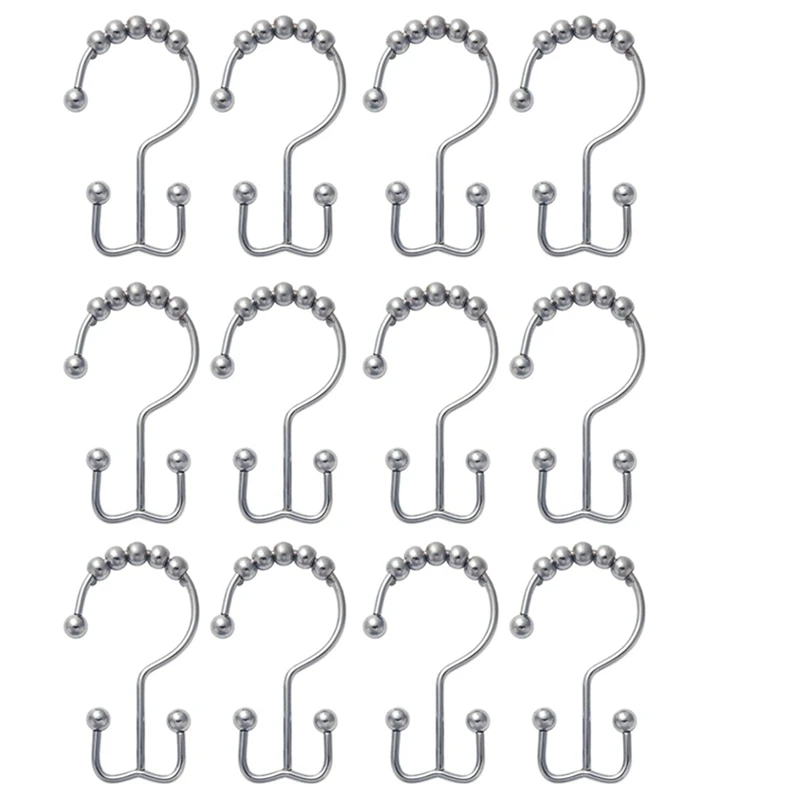 Shower Curtain Rings Hooks Rust-Resistant Metal Double Shower Hooks For Bathroom Shower Curtain Rod Set Of 12