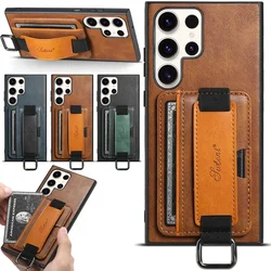 Case for Samsung Galaxy S26 S25 S24 S23 S22 Plus Ultra Note 20 PU Leather Bracket Shockproof Wristband Strap Card Pocket Cover