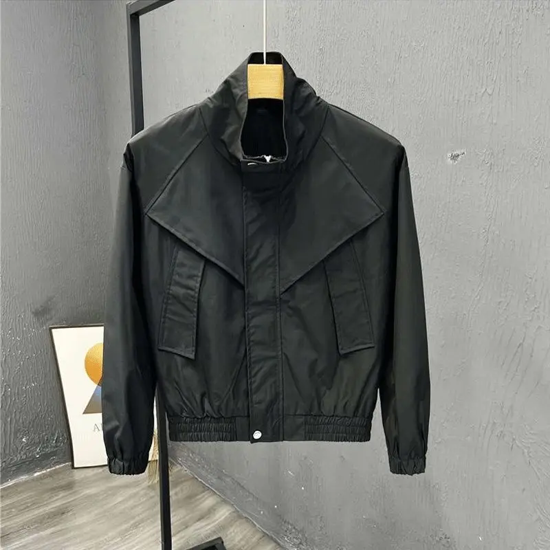 

Casual Pure Color Stand Collar Jaet for Men Trendy Brand Spring Autumn New Sle Stand Fit Anti Wind Polyester Fabric
