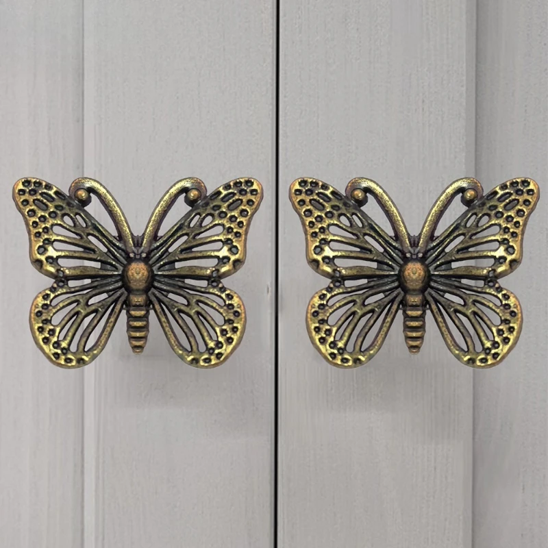 2pcs  Home Decoration Handle Drawer Pull Handles Vintage Butterfly Handle Pull Knob Furniture Cupboard Cabinet Handles Kitchen