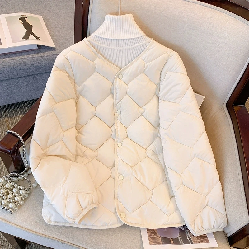 

Женские зимние теплые пуховые хлопковые куртки, легкая мягкая стеганая куртка без воротника, женские повседневные свободные однобортные парки