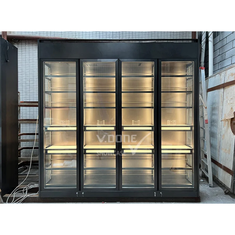 

Customize.Best Luxury Home Decorative Custom Gold Matt Brushed Adjustable Wine Rack Cabinet with Glass Door Wine Cooler Cell