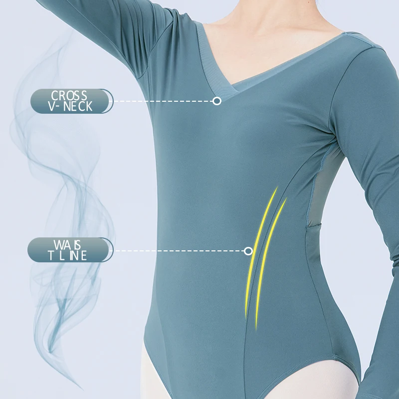 

Ballet Leotards For Women V Backless Costume Gym Yoga Leotard dance woman Elegant Ballet wear Long Sleeve V-neck ballet dress