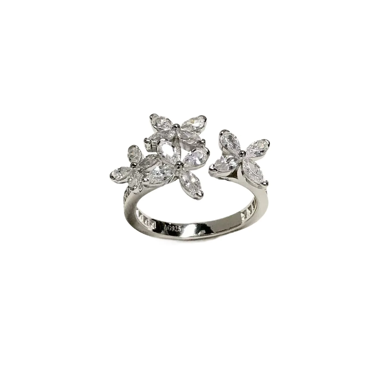 925 Sterling Silver Four Leaf Clover Ring Marquise Cubic Open Band Flower Ring Luxury Sparkling Wedding Bridal Jewelry Gift
