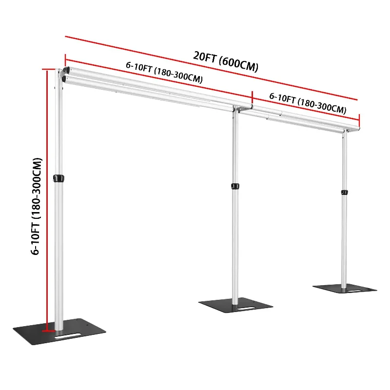 3Mx6M Adjustable Double Crossbar Pipe&Drape Backdrop Stand Suitable for Wedding Ceremony Curtain Decor Portable Aluminum Stand