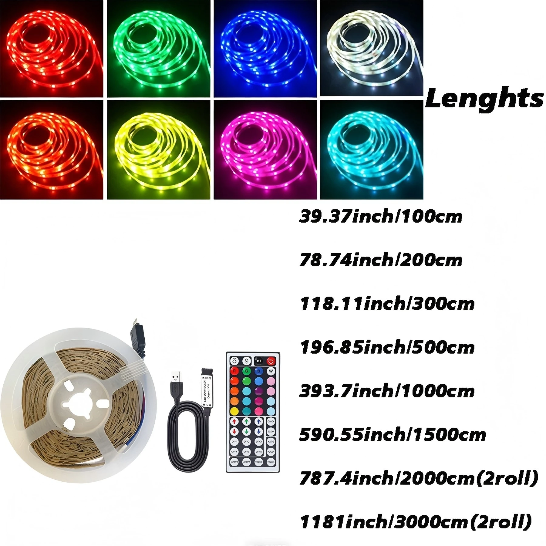 Indoor RGB Light Strip with 44-Key Remote Control, USB Powered, and Multiple Lighting Modes. Suitable for Festivals and Weddings