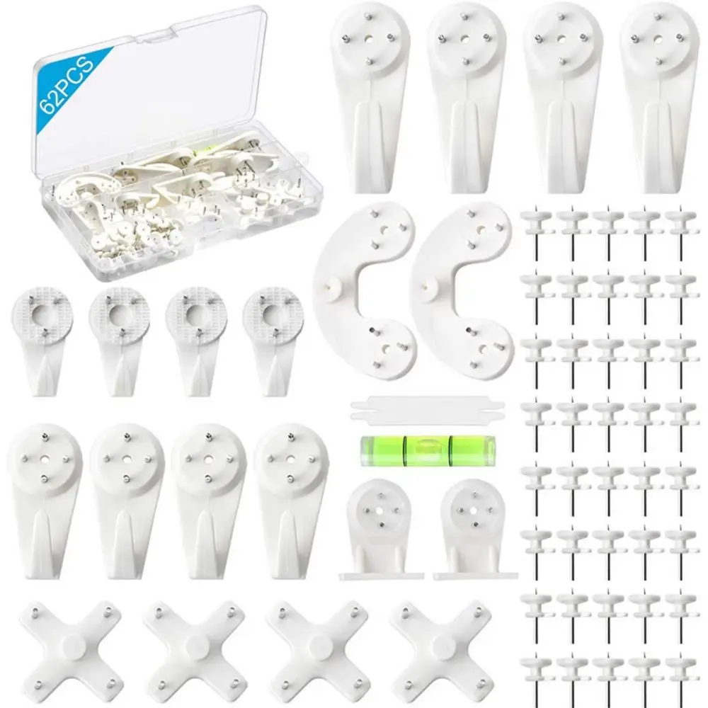 62pcs/set White No Trace Nail Plastic with Box Invisible Hangers Hooks Wall Mount Durable Photo Picture Frame Nail Photo