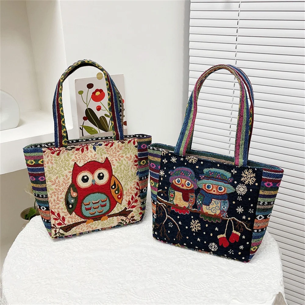 Women Large Capacity Handle Zipper Canvas Tote Shoulder Bag New Fashion Girl Ethnic Style Retro Animal Print Cloth Handbags