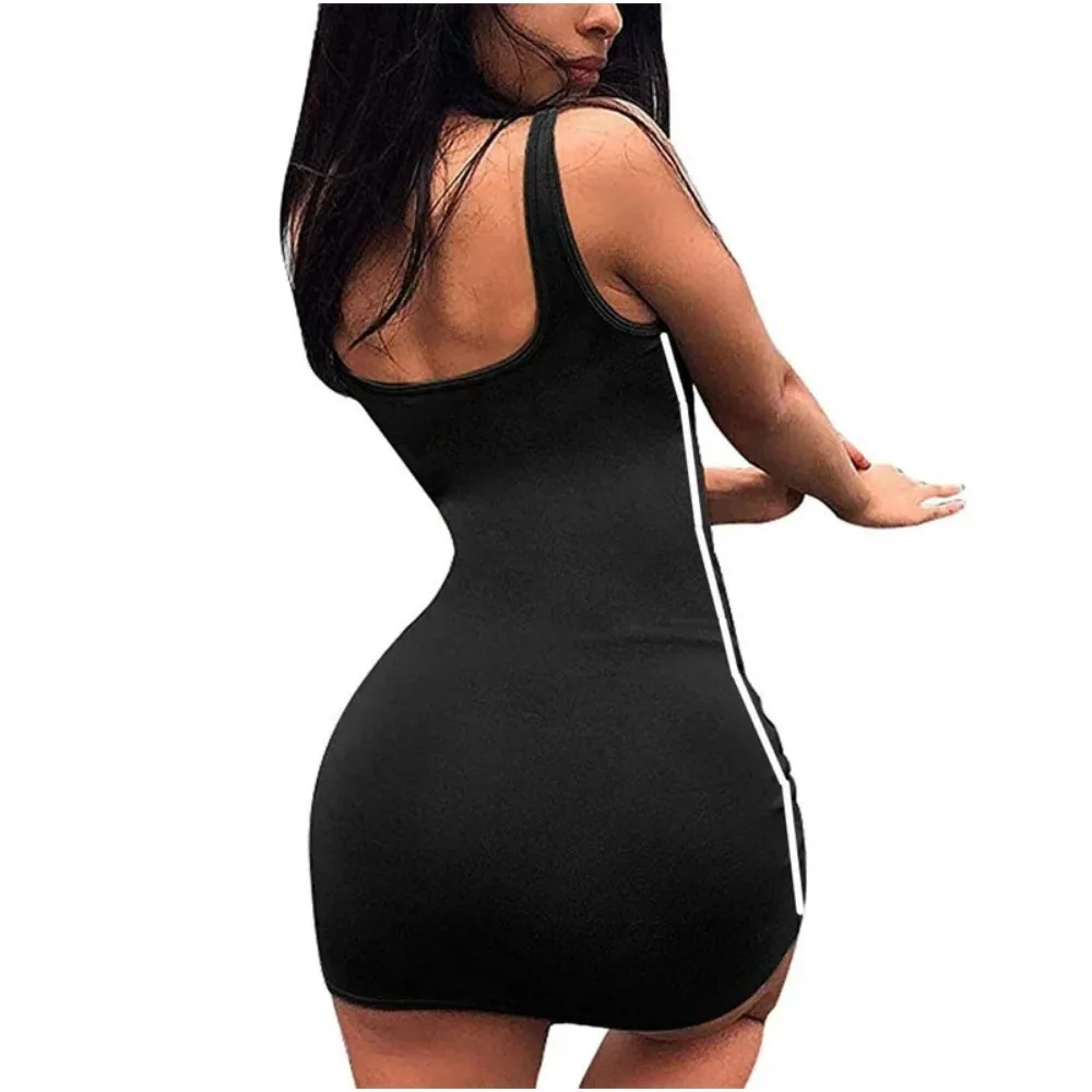 فستان 2025 على طراز المخزون، فستان عصري عبر الحدود بدون ظهر بدون أكمام، حقيبة خصر ملونة، فستان بقصة ضيقة