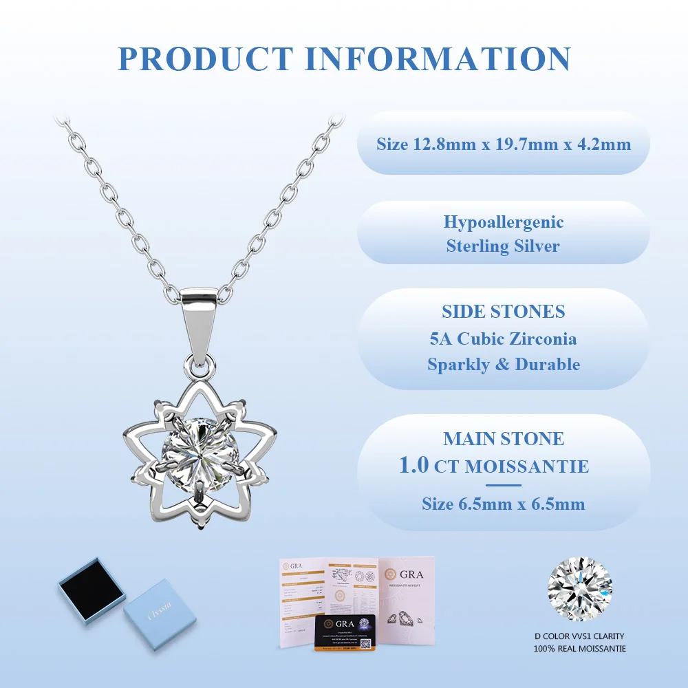 

Кулон-подвеска в форме звезды из муассанита D VVS1 с покрытием из белого золота 18 карат на серебре 925 пробы, сертифицированный GRA