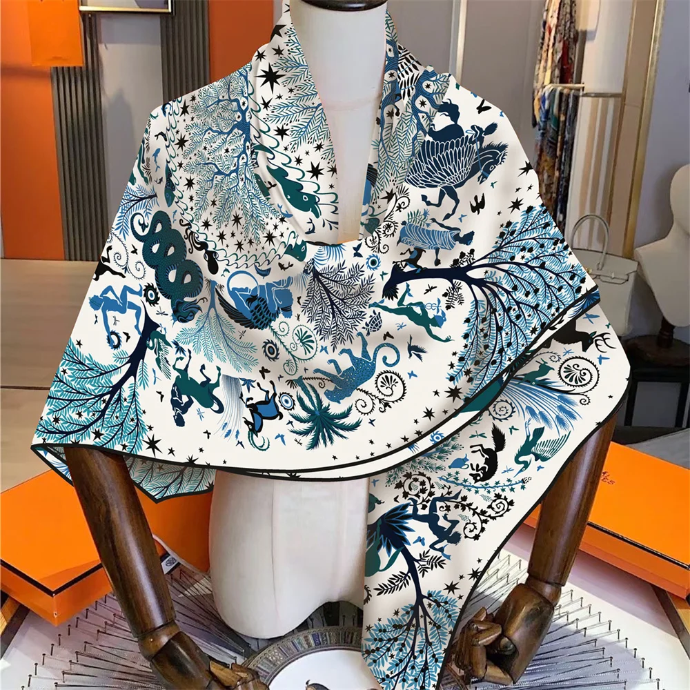 Winter Silk Cashmere Scarf 12 Animals Print Shawls Keep Warm Pashmina Women Square Scarves Wraps Brand Hijab Scarf Bandana 135CM