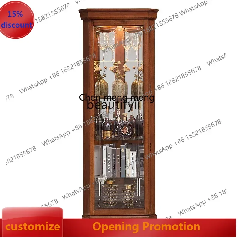ss7486 American-Style Solid Wood Corner Cabinet Living Room Triangle Glass Wine Cabinet Display Cabinet Locker