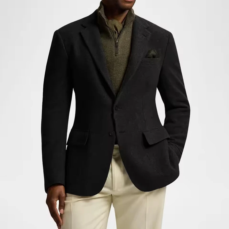 Blazer en tweed pour homme, coupe ajustée, élégant, style vintage, décontracté, revers cranté, simpl