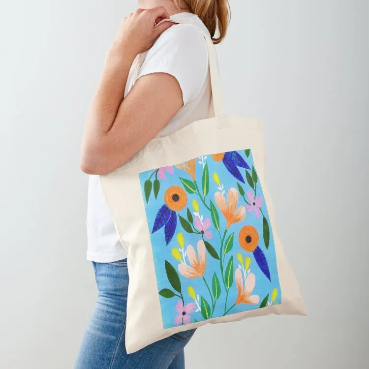 

Flowers on blue Tote Bag Shopper handbag Canvas bag cute tote bag Beach