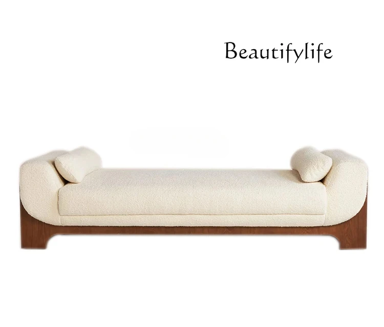 

Nordic All-solid Wood Lamb Wool Fabric Bedside Stool Minimalist Cream White Foyer Small Apartment Sofa Muebles De La Sala