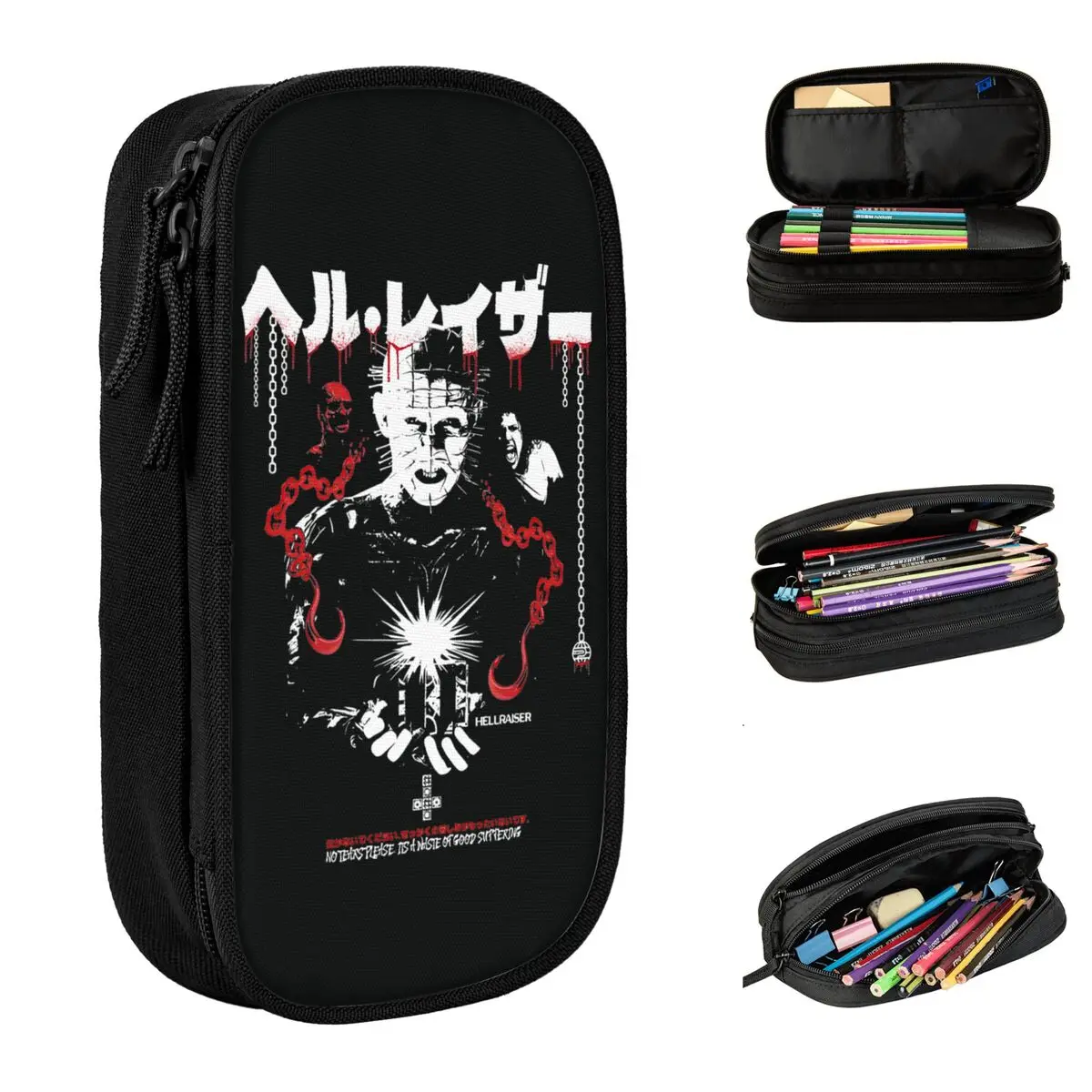 Funny No Tears Please Pencil Case Hellraiser Pinhead Large Pencil Bag Students Double Layer Cute School Pencil Cases  Supplies