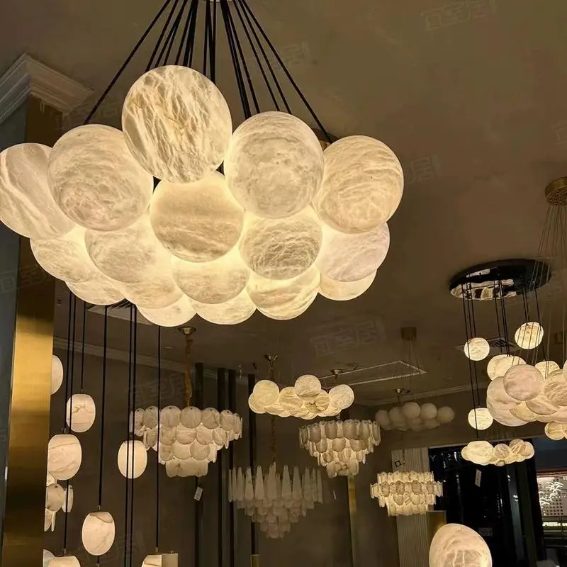 2026 Alabaster Series Bouquet Sphere Chandelier Natural Marble Ball Cluster Pendant Lamp Luxury Indoor Ceiling Light for Living