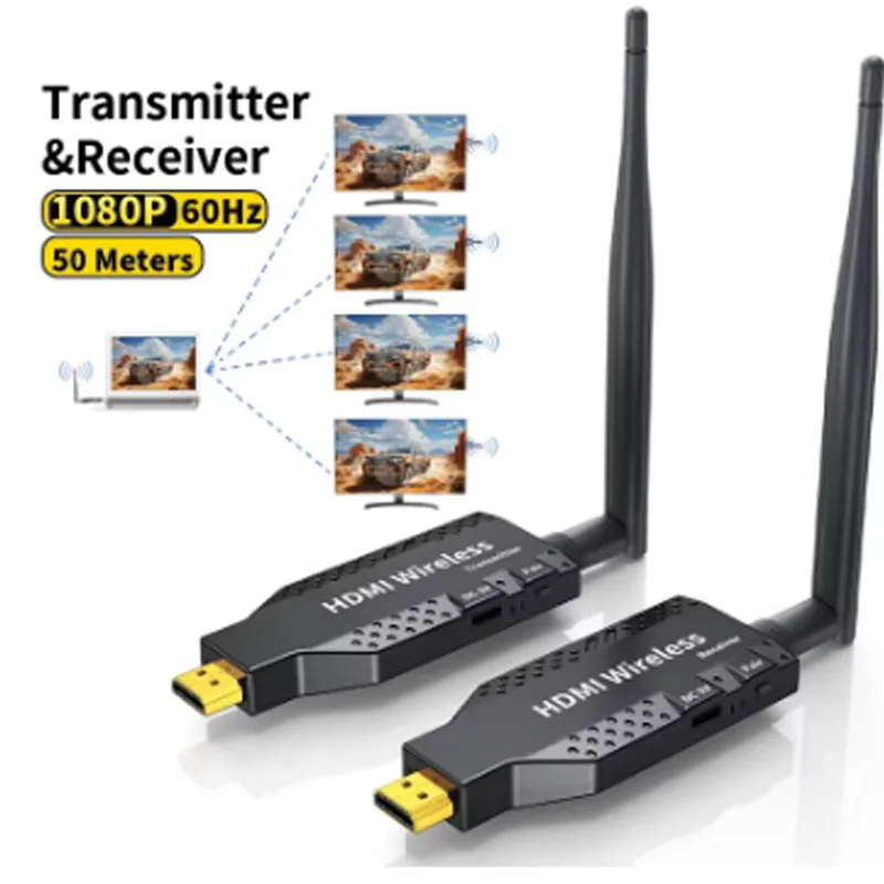 50M 1 TX-4 RX HDMI Wireless Transmitter Receiver Video Extender Camera Laptop PC to TV Mirror Adapter 1080P 60Hz Display Dongle