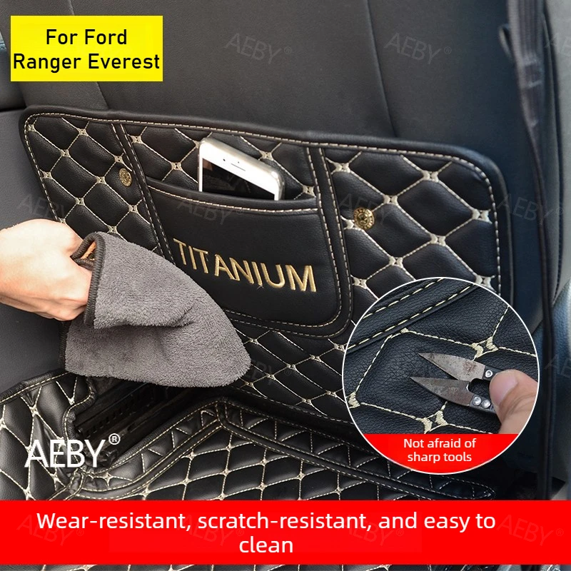 

AEBY For Ford Ranger Everest 2015-2021 Anti-kick pad seat back protection leather,Waterproof car interior pad,Accessories