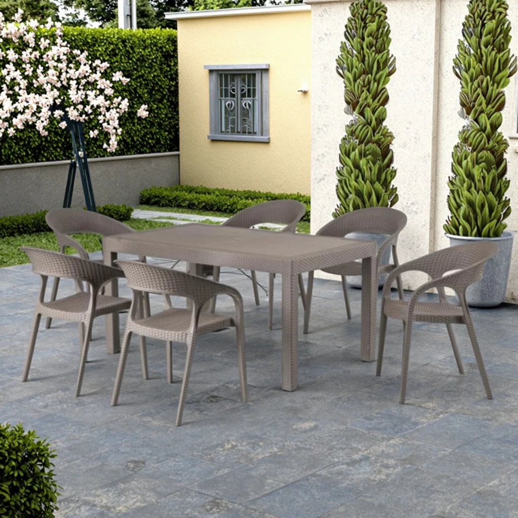 7-piece PP Dining Table Chair Outdoor New Plastic Dining Set for Patio Garden Hotel Restaurant Dining Table and Chair