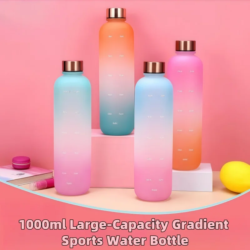 1000ml Large-Capacity Sports Cup Summer Sports And Fitness Sturdy Drop-Resistant Plastic Cup Gradient Colour Water Cups